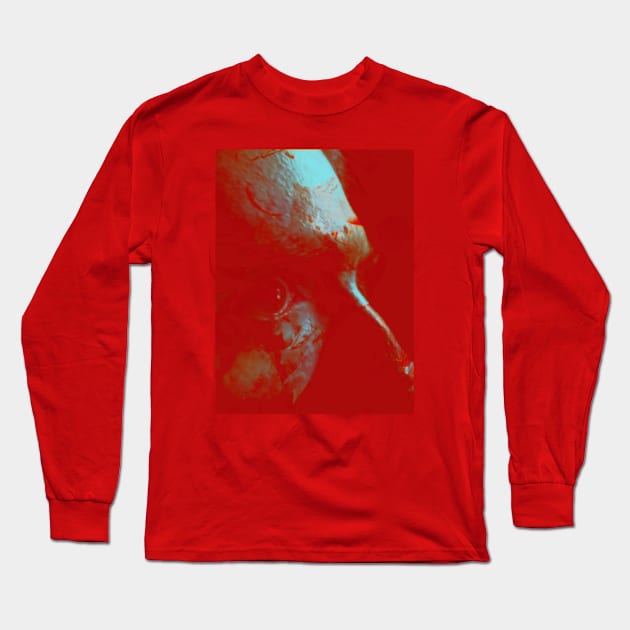 Portrait, digital collage and special processing. Man. Side of face, close up. Eye, forehead, nose. Legendary. Bright red, aquamarine. Long Sleeve T-Shirt by 234TeeUser234